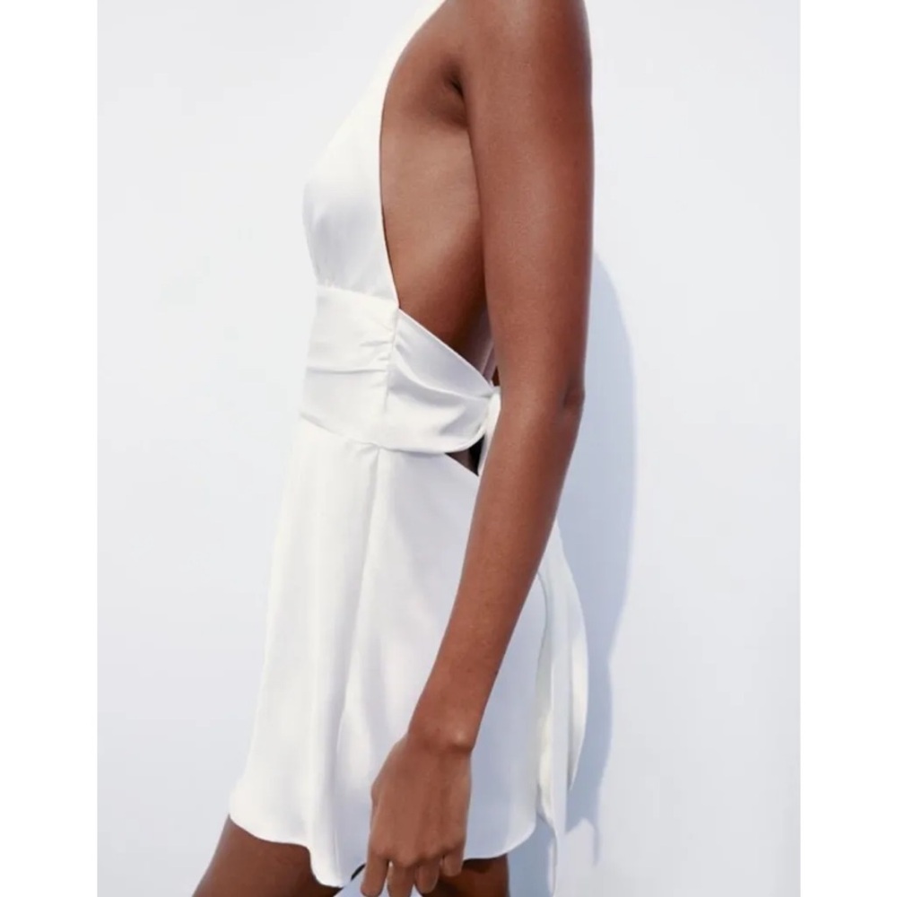 Zara White Satin Halter Mini Dress - Picture 5 of 7
